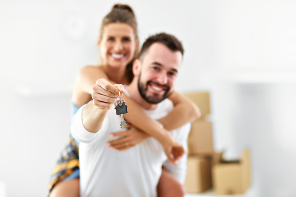 couple happy with new home keys
