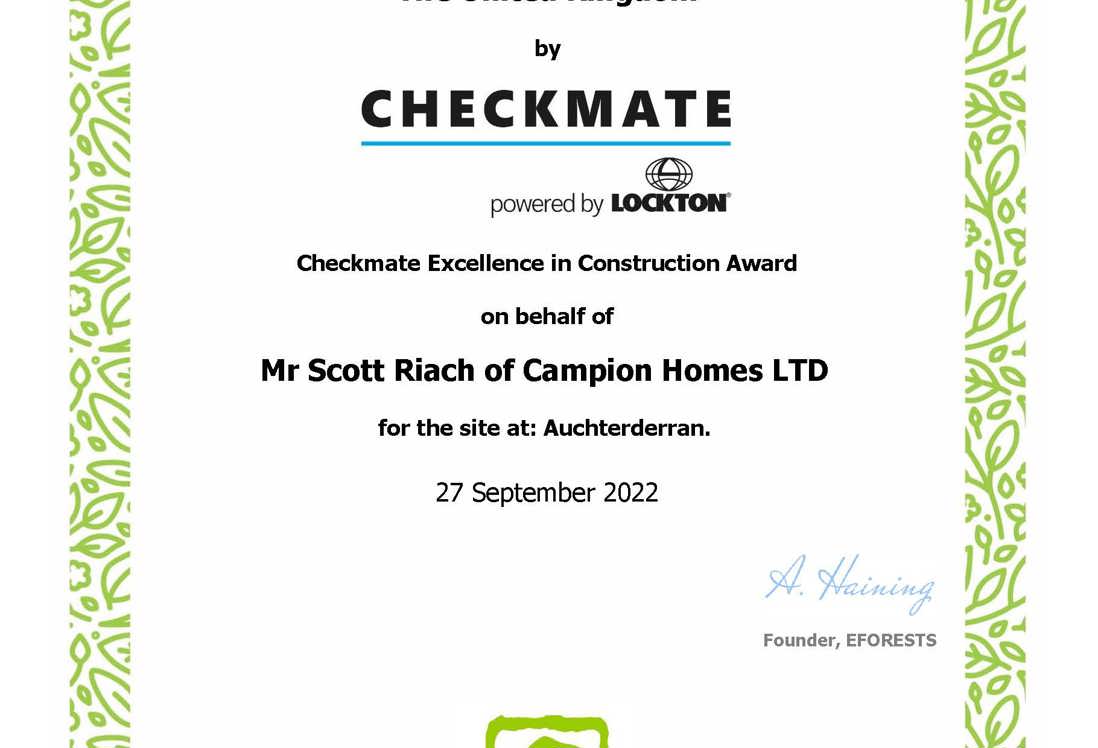 Eforests Tree Certificate CHECKMATE Excellence In Construction Award 2262267 Scott Riach